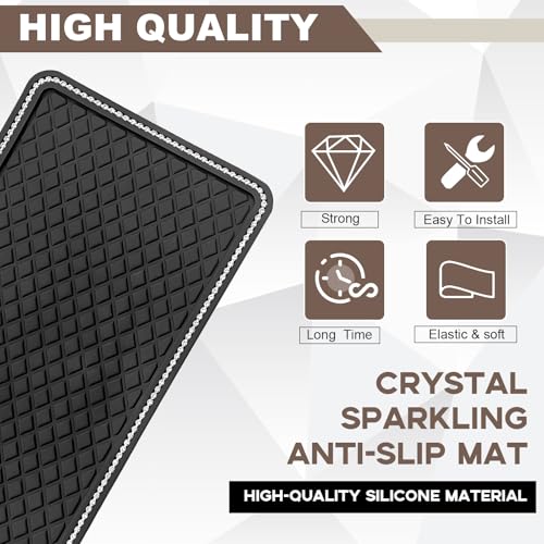 Car Crystal Dashboard Anti-Slip Mat, 11.7"x 5.7" Multifunctional Handmade Rhinestone Sticky Mat, Holds Phones, Sunglasses, Keys Universal for Car Decor & Storage - size: 11.7x5.7