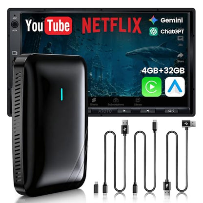 Magic AI Box, Wireless CarPlay/Android Auto Adapter, Car Video Box Supports for Netflix/YouTube/TikTok/TF Card, DriveChat AI Smart Box with GPS/Dual Bluetooth - color: Glossy Black