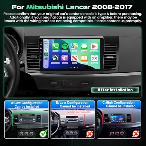 Car Stereo for Mitsubishi Lancer 2008-2017 Wireless CarPlay Android Auto - style: 4-Core 2+64G+EQ