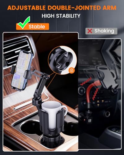 Cup Phone Holder for Car with Expandable Base, Upgraded 2 in 1 Hands Free Cellphone Holder Cupholder Car Mount, Stable Retractable Long Arm Universal Fit iphone and Large Bottle, for Truck SUV - color: Gray