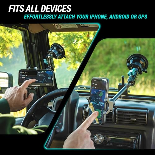 CARMOUNT TitanX100 Long – Truck Phone Mount – Heavy Duty Metal Phone Holder, Suction Cup Phone Mount for Car, Windshield Mount Cell Phone Holder for iPhone, Android, GPS & All Devices - style: TitanX100 Long