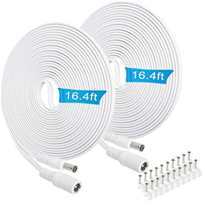 2 Pack 16.5FT DC Power Extension Cable 5.5mm x 2.1mm12v DC Extension Cord Power Adapter for CCTV Security Camera Surveillance IP Camera,LED Strip,24v 12 Volt Male to Female Plug Flat Cable - size: 16.5FT