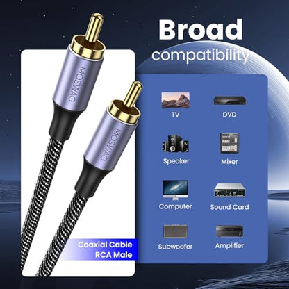MOSWAG Subwoofer Cable 10FT 3M RCA to RCA Audio Stereo Cord Nylon Braided - size: 10 FT/3M