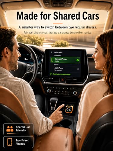 Wireless CarPlay & Android Auto Adapter, Two-Phone Switch Button