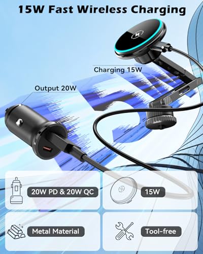 CloudValley Extended 15W Magnetic Wireless Car Charger Phone Mount for Ford Bronco 2021-2026 2/4 Door, Aluminum Alloy Magnetic Phone Holder, Off-Road Stable Anti-Shake No Drill Dash Mount - size: Extended