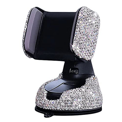 SUNCARACCL Bling Car Phone Holder with Suction Cup and Air Vent Clip - color: White
