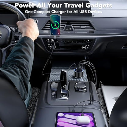 Car Charger USB C Fast Charge, 4 Port 78W Metal Car Phone Charger with Voltmeter, 2 USB-C & 2 USB-A Cigarette Lighter USB Charger Adapter for iPhone 17 16 15 Pro Max, Galaxy S26 S25, iPad - color: Black