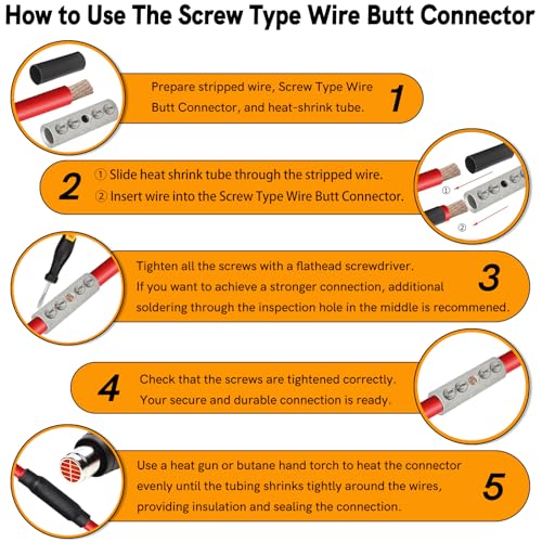 4 Gauge Wire Butt Connectors 6 PCS Tinned Brass Mechanical Butt Splice Connectors Kit 4 AWG Mechanical Repair Splice Kit Splice Screw Sleeves 6 PCS Mechanical Splices with 6 PCS 3:1 Heat Shrink Tubes - color: Tinned Brass