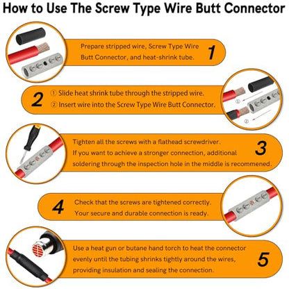 4 Gauge Wire Butt Connectors 6 PCS Tinned Brass Mechanical Butt Splice Connectors Kit 4 AWG Mechanical Repair Splice Kit Splice Screw Sleeves 6 PCS Mechanical Splices with 6 PCS 3:1 Heat Shrink Tubes - color: Tinned Brass