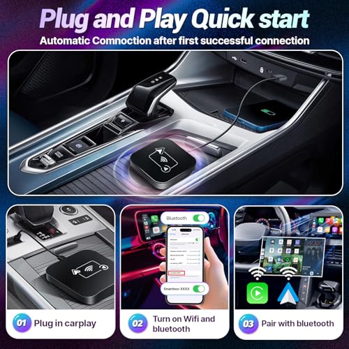 Wireless Carplay Adapter for Apple iPhone 2024 Upgrade 2 in 1 Mini Car Play Dongle Converts Wired Carplay/Android Auto to Wireless Plug and Play Low Latency for Cars from 2016