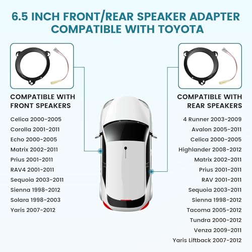 NuIth Door Speakers Adapter with Speaker Wiring Harness Fit for Select 1998-2015 Toyota 4 Runner/RAV4/ Corolla, Scion 2004-2014 Aftermarket Car 6.5 Inch Speaker Adapters Rings Kit