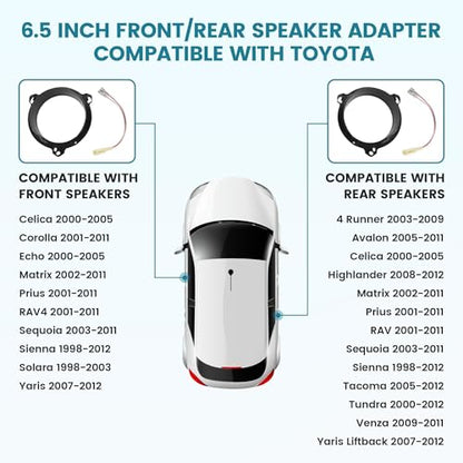 NuIth Door Speakers Adapter with Speaker Wiring Harness Fit for Select 1998-2015 Toyota 4 Runner/RAV4/ Corolla, Scion 2004-2014 Aftermarket Car 6.5 Inch Speaker Adapters Rings Kit