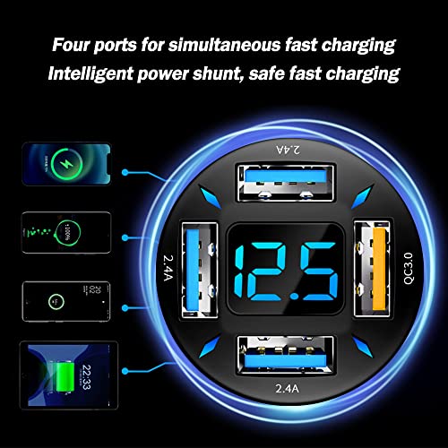 Car Charger 66W Super Fast Charging with USB 2.4A&QC 3.0(Voltmeter&LED Lights) Universal Quick Charge for 12-24V Car Cigarette Lighter Plug,Compatible with iPhone 14 13 12,S22 (2Pcs-Black-QC/2.4A) - color: 2Pcs-Black-QC/2.4A