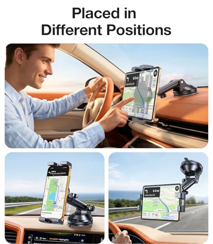 Tablet Holder for Car Mount for Tablet【Suction Cup】 360° Rotating iPad Mount for Truck Stand with Dash and Windshield, iPad Car Holder for All 4.7"-12.9" iPad Galaxy Tab, Road Trip Essentials
