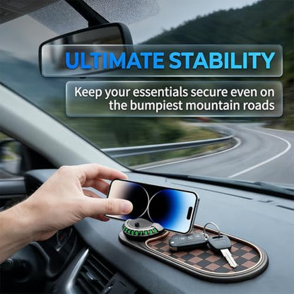 HZEL Car Dash Anti-Slip Pad, 3 in 1 Rotating Vehicle Dashboard Mat with Temporary Parking Number, Anti-Shake Auto Phone Sunglasses Keys Holder Organizer Pad, Universal Fit (Black/Brown) - color: Black/Brown