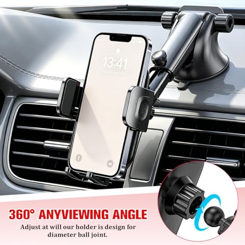 Car Phone Holder, 360° Adjustable Suction Cup Stable Vehicle Dashboard Cell Phone Mount with Air Vent Clamp, Hands Free Automotive Windshield Smartphone Holder, Universal Fit (Carbon Fiber) - color: Carbon Fiber