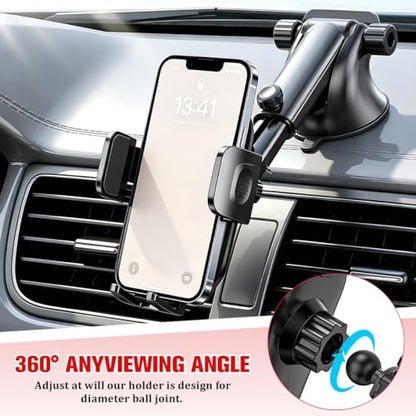 Car Phone Holder, 360° Adjustable Suction Cup Stable Vehicle Dashboard Cell Phone Mount with Air Vent Clamp, Hands Free Automotive Windshield Smartphone Holder, Universal Fit (Carbon Fiber) - color: Carbon Fiber