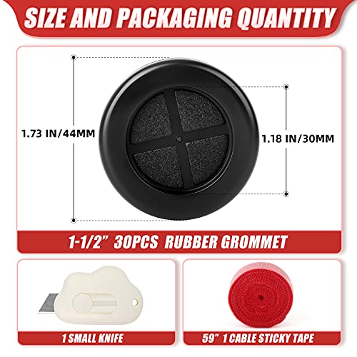 30Pcs 1-1/2" Rubber Grommet, Drill Hole Firewall Hole Plugs Wire Protection, Rubber Plugs for Holes Assorted Sizes with Cable Sticky Tape and Small Tool - size: 1-1/2"