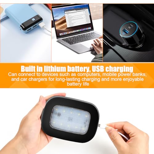 Car Interior Ceiling Roof Lights, 10LED Magnetic USB Rechargeable Vehicle Dome Lamp, Wireless Battery Powered Automotive Roof Lights, Universal for SUV Caravan Truck (Black) - color: Black