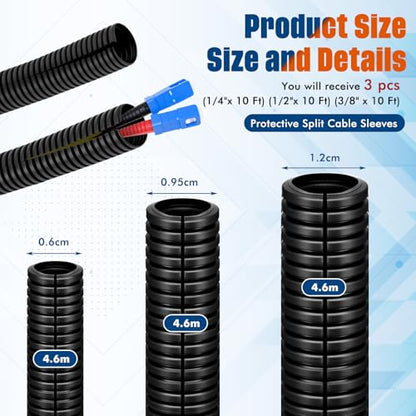 Sasylvia 1/4", 1/2", 3/8" X 10 ft Split Wire Loom Tubing, Cord Protector - size: 1/4", 1/2", 3/8" X 10ft