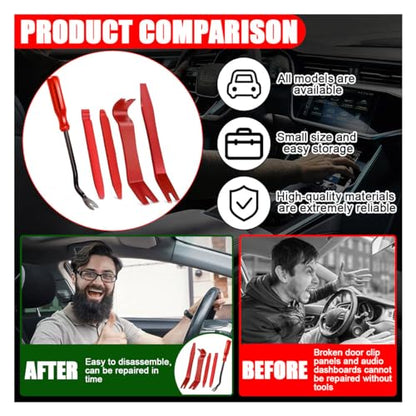 JOYCOURT 5PCS Auto Clip Pliers Set and Fastener Remover, No Scratch Automotive Door Panel Removal Tool, Car Trim Rivet Pry Tool Repair Kit for Vehicle Dash Audio Radio Installer - color: Red