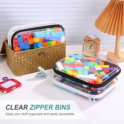 Hoolerry 4 Pcs Hard Clear Zipper Case, Clear, 9.8 x 7.9 x 2 in, Bicolor - color: Black and White, size: 9.8 x 7.9 x 2 in