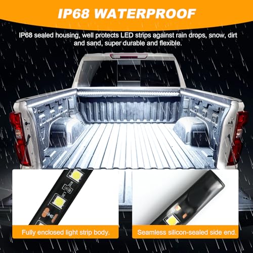 YUGUANG 3Pcs 60 Inch Truck Bed Lights, 6000K White Waterproof LED Truck Bed Lights Strip with On/Off Switch for Trucks, Cargo, Pickup, SUV