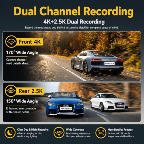 Mirror Dual Dash Camera,4K and 2.5K Dash Cam with Voice Control Rear View Mirror Camera and WiFi,GPS Dashcam for Cars with WDR Night Vision, G-Sensor, 24 Parking Monitor ABS (Include 64GB Card) - style: 4K Front + 2.5K Rear + GPS + Voice Control