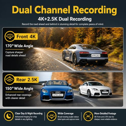Mirror Dual Dash Camera,4K and 2.5K Dash Cam with Voice Control Rear View Mirror Camera and WiFi,GPS Dashcam for Cars with WDR Night Vision, G-Sensor, 24 Parking Monitor ABS (Include 64GB Card) - style: 4K Front + 2.5K Rear + GPS + Voice Control