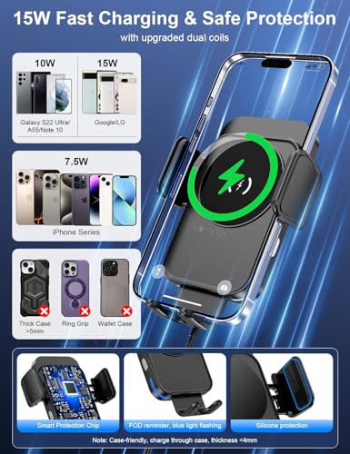 Cup Holder Phone Holder, 15W Wireless Car Charger Holder Fast Charging - color: Black