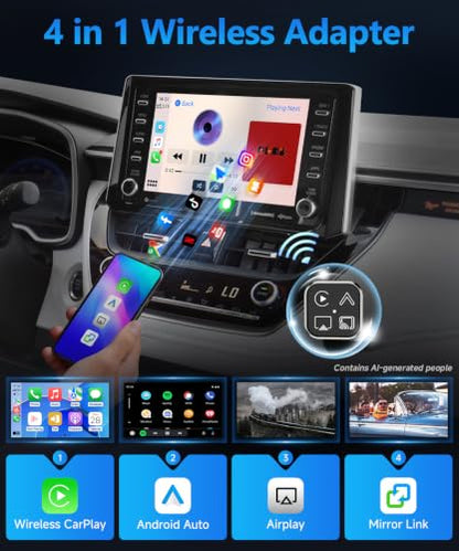 2026 4 in 1 Mini Wireless CarPlay Android Auto Adapter (Gunmetal Grey) - color: Gunmetal Grey, 4 IN 1