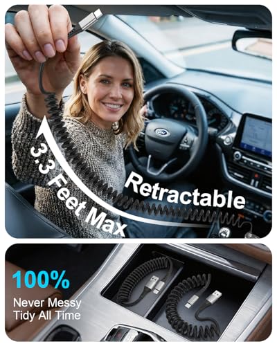 Coiled USB C to USB C Cable for Car, 2Pack 3FT Retractable Car Charger Cord - style: Coiled USB-C to USB-C