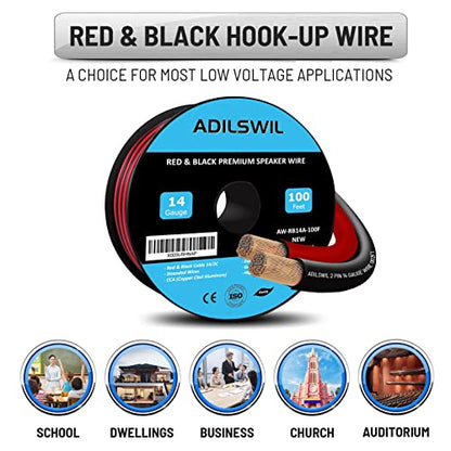 14AWG 100FT Speaker Wire, 2 Conductors Electrical Red Black Cable Hookup LED Lighting Strips Flexible Wire Extension Cord 14 Gauge Copper Clad Aluminum Copper Wire 12V/24V DC Cable - size: 14AWG 100FT CCA
