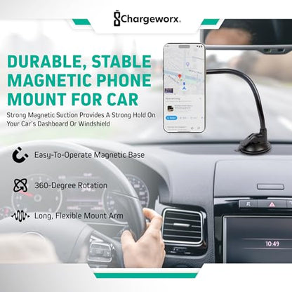 MagSafe Car Mount, Magnetic Car Phone Holder, 14" Gooseneck & Suction Cup - style: Magnetic