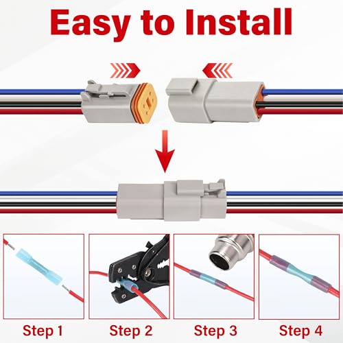 Deutsch DT 4 Pin Grey Male Female Wiring Harness Connector 6 Kits, 16 AWG - color: 6 Sets-Grey, size: 4Pin