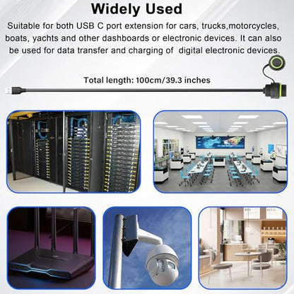USB 3.0 Male to Female Mount Flush Extension Cable IP68 Outdoor Waterproof USB Threaded Socket Cable Adapter 5.0Gbps USB A Waterproof Socket for Data + Power,Industrial Standard 3.28ft