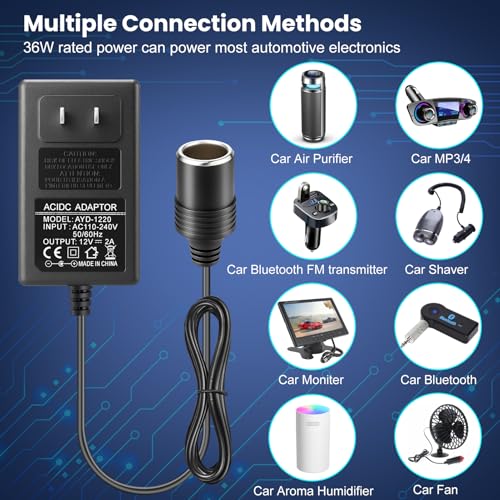 2팩 110V AC - DC 12V 컨버터 2A 24W, 벽 플러그 110‑240V에 담배 라이터 어댑터, 자동차 팬 및 저전력 장치용 가정용 자동차 전원 공급 어댑터 (진공 청소기, 에어 펌프, 팽창기용이 아님) - size: 12V2A 24W 2Pack