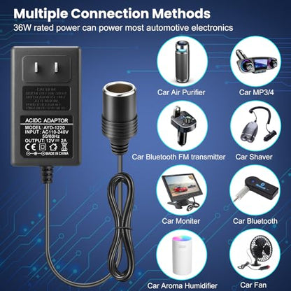 2팩 110V AC - DC 12V 컨버터 2A 24W, 벽 플러그 110‑240V에 담배 라이터 어댑터, 자동차 팬 및 저전력 장치용 가정용 자동차 전원 공급 어댑터 (진공 청소기, 에어 펌프, 팽창기용이 아님) - size: 12V2A 24W 2Pack