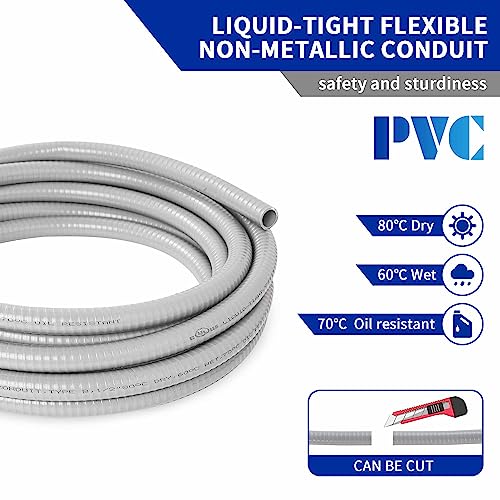 (1/2" Dia * 25 Feet) Yariwiz Flexible Electrical Conduit Liquid Tight PVC Conduit Kit with 3 PCS Coupling, 3 PCS Elbow and 7 PCS Strap, Sealtight Seal Flex Liquidtight Wire Outdoor Non Metallic Grey - style: 1/2"-25ft Kit-Grey