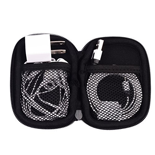 Zip Earbuds Earphone Holder Pouch USB Cable Organizer Small Portable Electronics Accessories Pouch Car Charger Coin Neoprene Soft Case Storage Bag for SD TF Card (Black)
