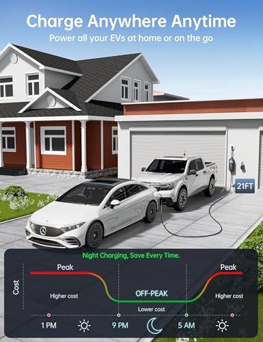 Raylix 16A Level 1&2 EV Charger with Holder, 110V-240V J1772 Charger with 21ft Cable [Adjustable Current &Delay Charging] EV Charger Level 1 with Wall Mount for All SAE J1772, Nema 6-20 & Nema 5-15 - size: 16A For ALL J1772 EVs