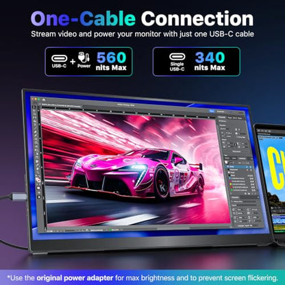 VisionOwl Portable Monitor 19 Inch 4K UHD 144Hz 560 nits 125% sRGB Second Screen, USB-C HDMI HDR Travel Monitor for Laptop PC MacBook PS5 Xbox, VESA Mountable, with Speakers, Built-in Kickstand - size: 19 inch