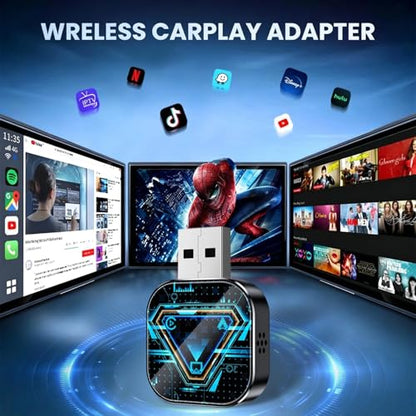 Wireless CarPlay Adapter 3 in 1, Convert Wired CarPlay to Wireless, Support Android Auto, AirPlay Screen Mirroring, Plug and Play for Cars with Factory Wired CarPlay