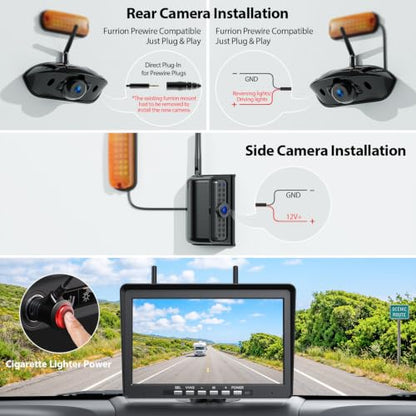 ZEROXCLUB 4-Camera Wireless RV Backup Camera System for Furrion Pre-Wired RVs Traliers– 10.1" DVR Monitor, 2 Rear + 2 Side Cameras, IP69K Waterproof, IR Night Vision – BY504 - size: 10.1"-4 Cam