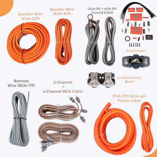 Elite Audio 0 Gauge Dual Amplifier Wiring Kit, 3600W CCA Amp Install Kit for 2 Amplifiers – EA-PRMK0-DUAL - size: 0 Gauge (Dual Amp)