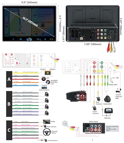 PLZ Single Din Car Stereo Wireless Apple Carplay Android Auto Radio, 10.1" Car Play Touch Screen, Bluetooth 5.3 Car Audio Receiver, 4.2 Channel 240W, Subwoofers, Backup Camera, Navigation, FM/AM, SWC - size: 10.1"