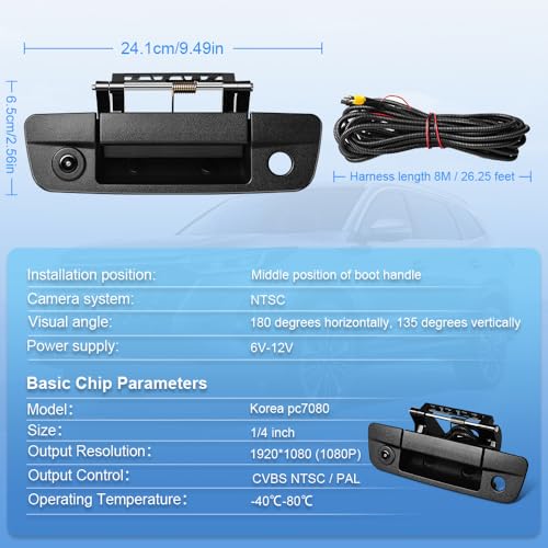 68044904AG Rear Tailgate Handle Backup Camera Compatible with 2010-2018 Dodge Ram 1500 2500 3500 Rear View Reverse Back Up Camera RCA Connector with Key Hole, Black