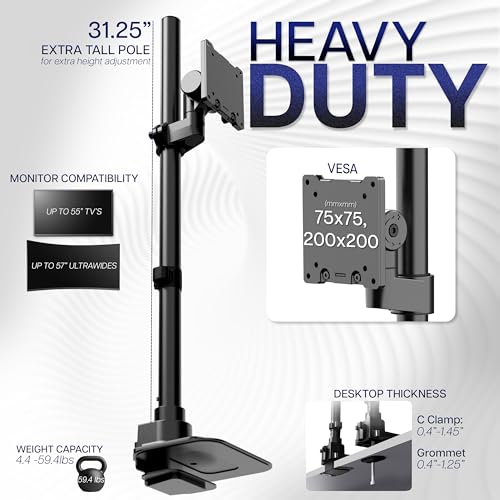 VIVO Single Ultra-Wide Monitor Desk Mount for up to 57 inch Ultrawide Screens, Extra Tall Heavy Duty Adjustable Stand Holds 59.4 lbs, Black, STAND-V157R - size: up to 57" screens, style: Extra Tall