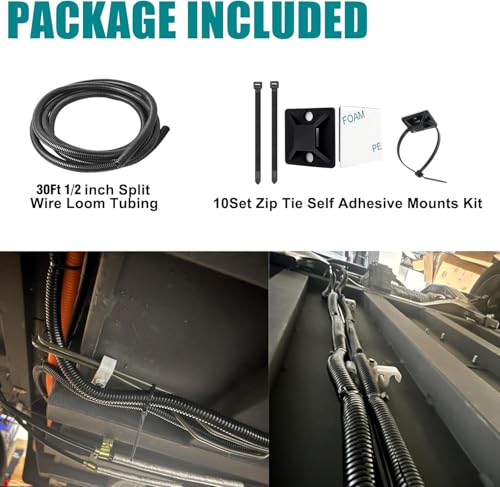 1/2 Inch Wire Loom Split Tubing - 30 ft Cord Protector Electric Wires Covers, Automotive Wire Flexible Conduit, Plastic Wire Cover with Cable Zip Tie (1/2"-30ft) - size: 1/2"-30ft