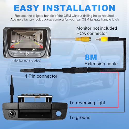 68044904AG Rear Tailgate Handle Backup Camera Compatible with 2010-2018 Dodge Ram 1500 2500 3500 Rear View Reverse Back Up Camera RCA Connector with Key Hole, Black
